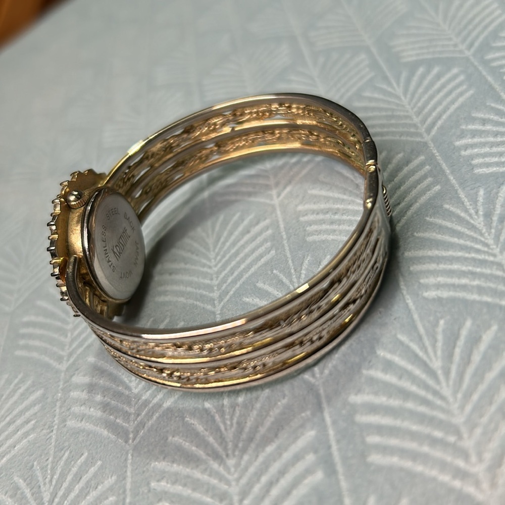 Kristine stainless steel back gold braided bracelet cuff watch - Picture 6 of 16